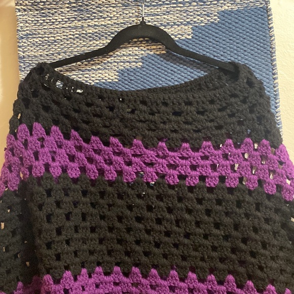 Vintage Purple and Black Striped Knitted Poncho - Picture 2 of 3